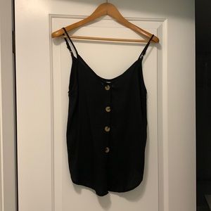 Black sleeveless linen top